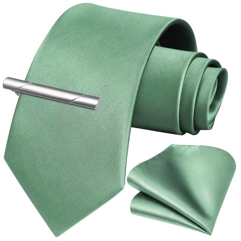 HISDERN Men's Tie Classic Plain Tie and Pocket Square Tie