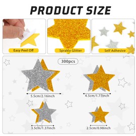 300 PCS Glitter Foam Stickers Gold Silver Foam Star Stickers Self Adhesive Glitter Foam Sticker Glitter Stars Stickers for Scrapbooks, Crafts and Cards Kid Handicrafts and Home Decorations