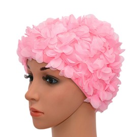 Medifier Lace Vintage Swim cap Floral Petal Retro Style Bathing Caps for Women Rose (Pink)