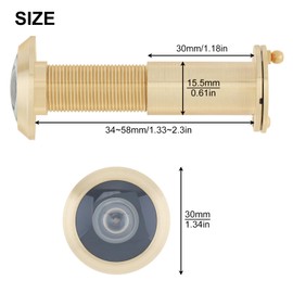 HOJLKLD Door Viewer, Solid Brass 200 Degree Peephole with 16mm (5/8") Drill Bit, 16mm Pipe Diameter Viewer with Heavy Duty Privacy Cover for 35-55mm (1-3/8" to 2-1/6") Doors (Gold)