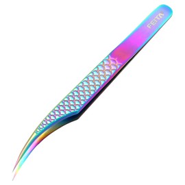 FEITA Diamond Grip Eyelash Extensions Tweezer Lash Precision Tweezers, Japanese Steel Dolphin-shaped Tip, False Lashes Application Tools, Multi-color 1Pcs