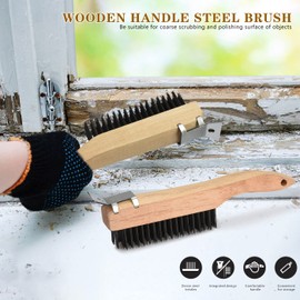 Oumuik Wire Brush Set of 2 Wire Brush -Wooden handle Wire Brush, rust removal Wire Brush, Wire Brush for cleaning