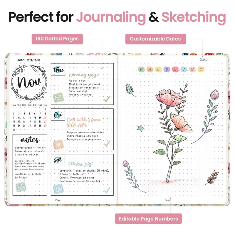 Taja Dotted Journal Notebook for Women & Men, Hardcover Leather