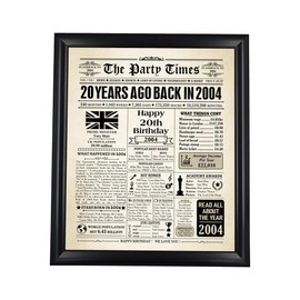 EDUS Back in 2004 Posters with Framed, 20th Birthday Decorations for Men and Women 12x10 Inches Posters for Birthday, Vintage 20 Years Anniversary