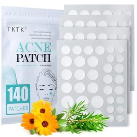 TKTK Pimple Patch Acne Patch, 4 Sizes 140 Patches Acne Absorbing Cover Patch, Hydrocolloid Invisible Acne Patches for Face Zit Patch Acne Dots Tea Tre
