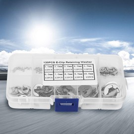 120pcs Retaining Snap Rings,304 Stainless Steel E-Clip Retaining Snap Ring Circlip Kit 1.5mm-10mm