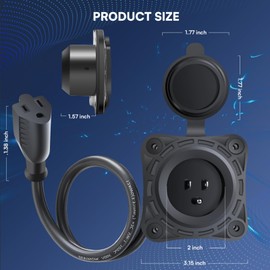 FMATOZ 1 Pack 15 Amp RV Shore Power Inlet Socket,125V AC Port RV Plug Receptacles 18" NEMA 5-15 Integrated Extension Cord Waterproof Outlet Electrical Receptacle for RV Campers,Boat,Truck,Marine