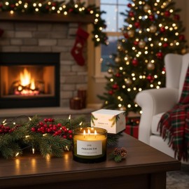 Fraser Fir 3-Wick Festive Winter Scented Soy Candle Reed Diffuser 17oz - Seasonal Home Fragrance, Aromatic Diffuser Set, Non-Toxic Candles, Forest Pine - Inspired by Winter Trees