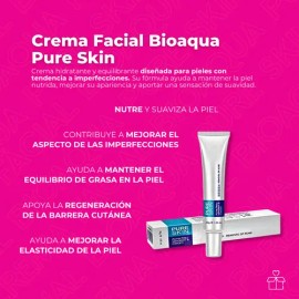Crema Facial Antiacné Bioaqua Pure Skin para Piel Grasa, con Carbón Activado, 30 g                                                                    
