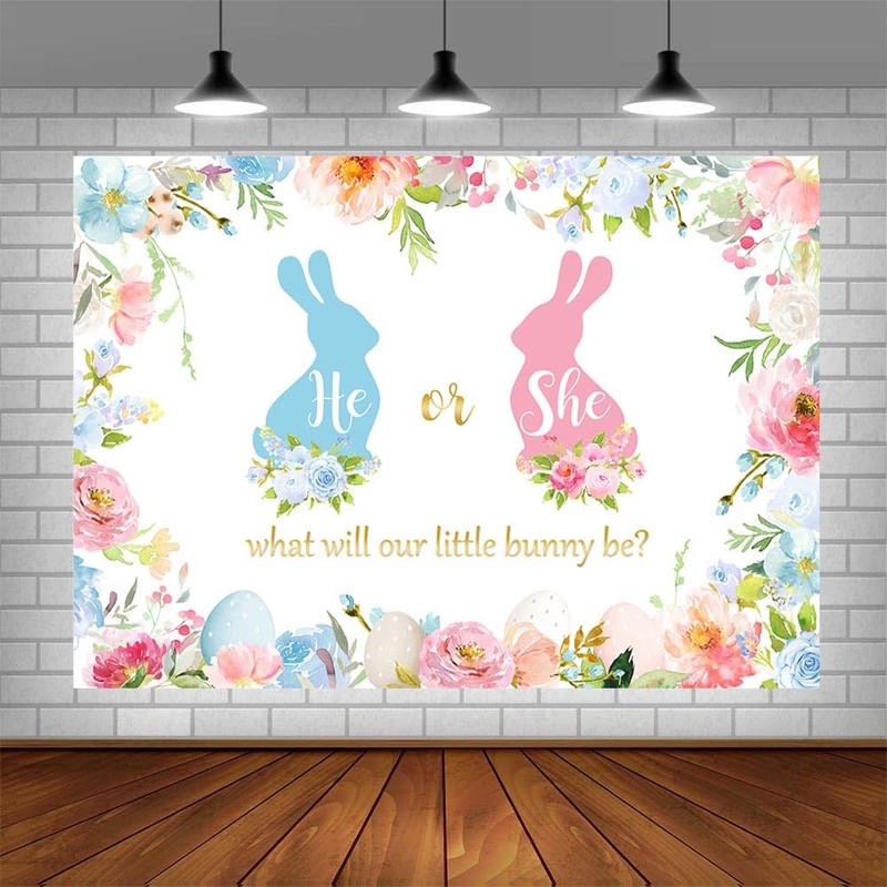 AIBIIN 7x5ft Bunny Gender Reveal Backdrop What Will Our Little