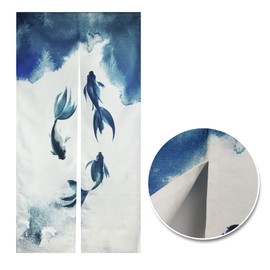 LIGICKY Chinese Ink Style Japanese Noren Doorway Curtain Thicken Koi Fish Printed Asian Window Treatment Hanging Door Tapestry for Sushi Kitchen Home Decoration 85 x 180 cm (Double Sided)