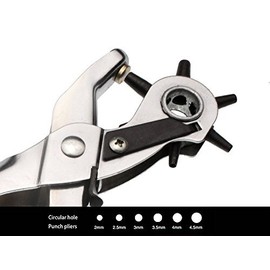 BlueSunshine Heavy Duty Leather Hole Punch Toolfor Belts, Watch Bands, Dog Collars, Saddles, Fabric, DIY Home or Craft Projects. – Revolving For Quick Size Adjustment Plier – 6 Sizes Puncher