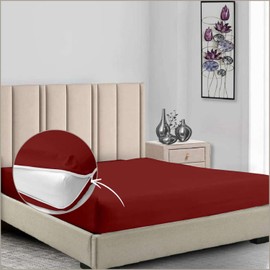 Cal King Zipper Bedding Set - Burgundy Solid | 100% Microfiber, Soft and Wrinkle-Resistant, 8" Deep Pocket | Easy On/Off Zipper Fitted Sheet, Secure Fit Mattress Cover | Cal King Zipper Sheets