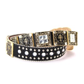 West Star Texas Genuine Leather Belt for Women & Cowboy Big Rhinestone With Engraved Buckle Country Style 002A BK WT M