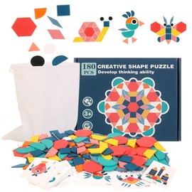 ILZSX Rompecabezas de Tangram de para Niños，180 PCS Tangram de para Niños ，24 Tarjetas patrón de Doble Cara，Juego de 180 Formas geométricas. Montessori para Enseñanza Infantil