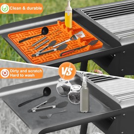 Waritili Silicone Griddle Tools Mat for Blackstone, 100% Food Grade Silicone Spatula Mat with Drip Pad, Dishwasher Safe, Suitable for Multiple BBQ Grill (1, Orange)