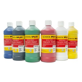 School Smart Washable Finger Paints, 16 Ounces Each, Assorted Primary Colors, Set of 6