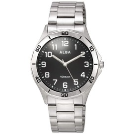 Seiko Watch AQPK410 Men's Wristwatch, Sports, Reinforced Waterproof for Daily Use (10 ATM), Dome Inorganic Glass, Silver, Dial color - black, Sports Wristwatch, Reinforced Water Resistance (10 ATM),