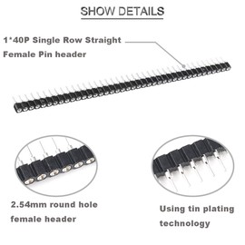 Youmile 20 pcs 2.54mm round header 40pin Female Socket Pin Header tinned 1x40P 0.1 inch Single Row Straight Female Pin Connector for Circuit board, IC circuit experiment DIY