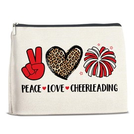 LGLZSHP Cheerleading Makeup Bag Cheerleading Cosmetic Bag Gift for Girl Peace Love Cheerleading Zipper Makeup Pouch Cheerleading Team Gifts for Women
