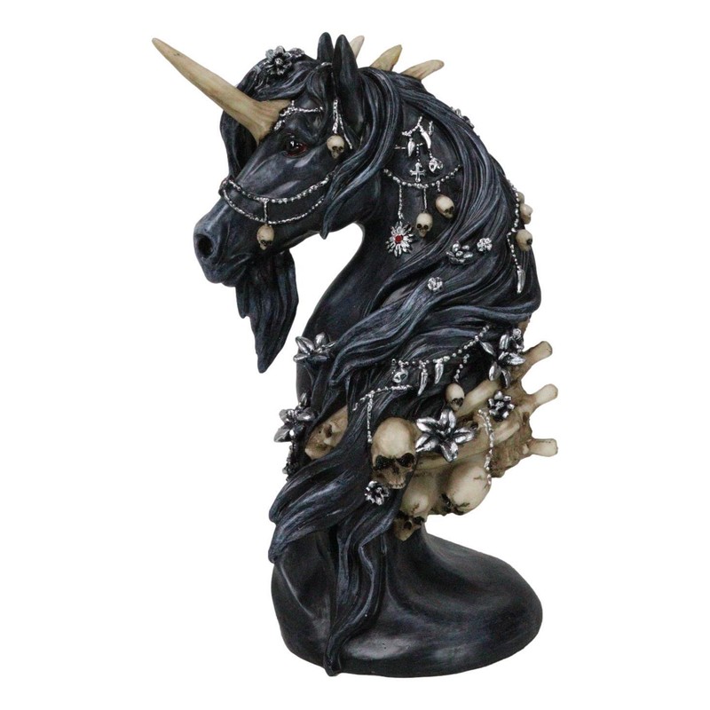 Macabre Black Dark Unicorn Horse With Skeleton Bones And Skulls
