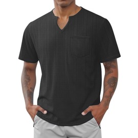 QOSOQ Men's V Neck T Shirts Short Sleeve Summer Casual Stylish Fitted Stretch Tees for Men Black