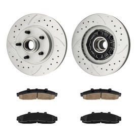 KAX Front Brake Kit, Drilled and Slotted Brake Rotors, Ceramic Brake Pads | Fits Ranger, Explorer, B3000, B2500, B2300, Mountaineer, B4000