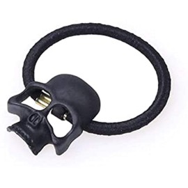 Gothic Metal Skull Elastic Hair Bobble – Black, Gold & Pewter Colours (Black)