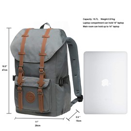 Kaukko Backpack for Men, Women and Students 17 Inch Backpack for 15 Inch Notebook, Casual Daypack, Grey Jnl-ep5-11-09