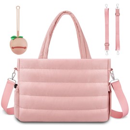 KUBYA Diaper Bag Tote, Puffer Quilted Baby Diaper Tote Bags Crossbody Hospital Bag Travel Large Mommy Bag, with Silicone Pacifier Case