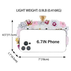 Milisente Flower Clutch Bags for Women Elegant Floral Crystal Evening Bag Beaded Clutch Purses with Diamond Closure(White)