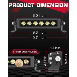 OFFROADTOWN 8 Inch Single Row LED Light Bar 60W 3D Spot Off Road Driving Light Ultra Slim Thin LED Bar Waterproof Work Fog Lights for Trucks UTV ATV Motorcycle Dirt Bike