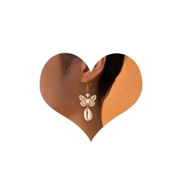 Cimenexe Bohemian Cowrie Shell Earrings Gold Hollow Butterfly Beads Earrings Ocean Shell Earrings Hollow Butterfly Earrings Butterfly Shell Drop Hook Earrings Jewellery for Women and Women, Alloy