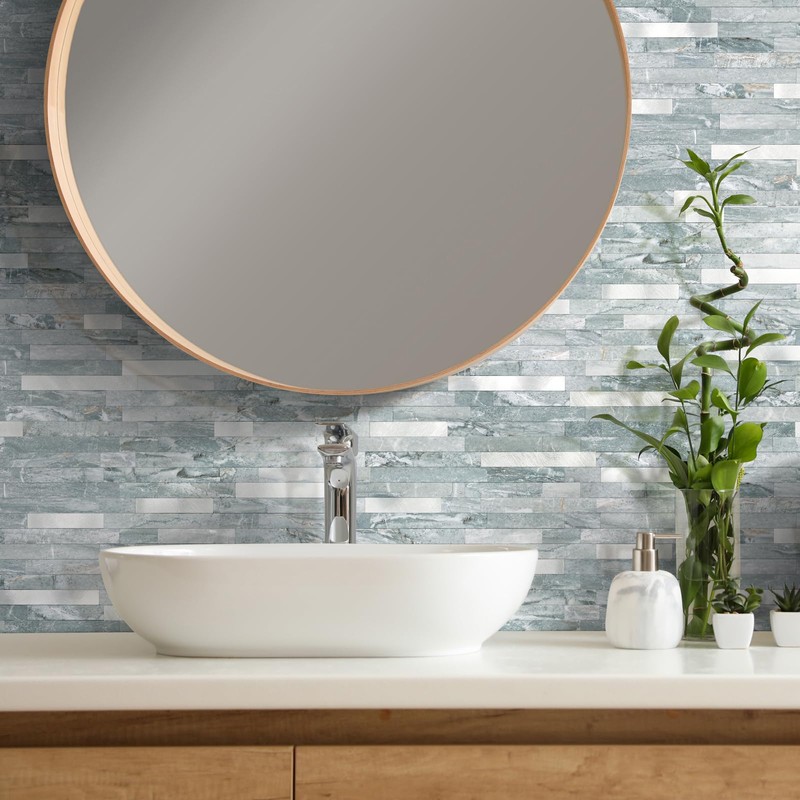 Yipscazo 10 Sheets Peel and Stick Stone Metal Tile Backsplash,