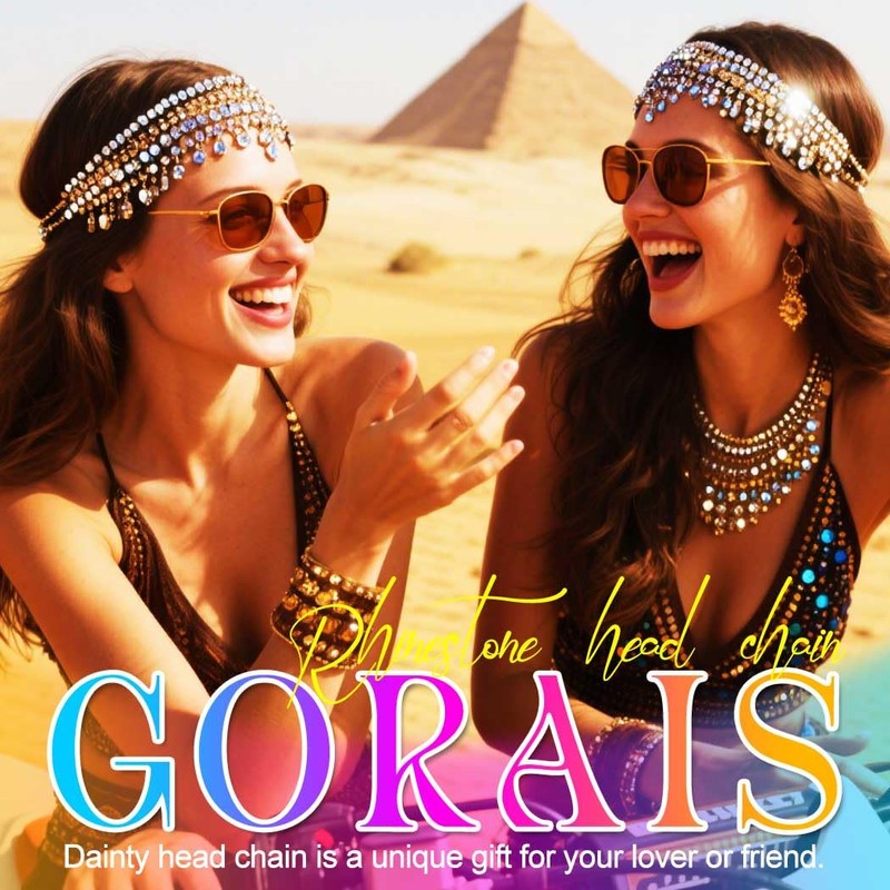 GORAIS Black Rhinestone Head Chain Jewelry Gold Egyptian Headband Forehead
