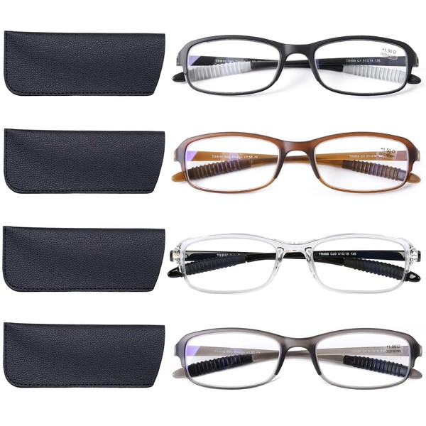 DOOViC-Paquete de 4 gafas de lectura para mujeres y hombres, gafas de lectura con bloqueo de luz azul TR90, lectores ligeros y flexibles, fuerza 4,0