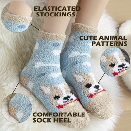SISOSOCK Fuzzy Socks for Women Cute Cat Paw 5 Pairs Winter Fluffy Cozy Plush Slipper Socks With Gift Box for Women Girls Gifts, Animal-zoos-1, 5