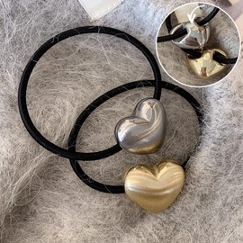 BetterJonny Hair Rubber Set of 4, Stylish, Adult, Black, Stylish, Cute, Decorative Hair Band, Simple, Rubber Band, Hair Accessory, Korean Style, Simple, Elegant, Accessories, Metal Heart, Hair Rubber