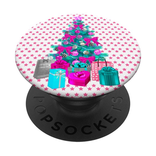 Pink Christmas Tree Xmas Holiday Aesthetic Teal Preppy Glam PopSockets