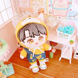 niannyyhouse 7.8in/20cm Plush Doll Clothes Rabbit Corgi Shiba Inu Sweater Hoodie Overalls Dress up (Yellow)