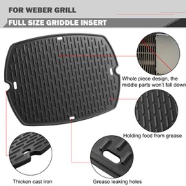 Q1200 Griddle Replacement Parts for Weber Q1000 Grill Parts Weber Q1200 Q120 Q100 Q140 Q1400 Griddle Parts 7582 Grates 6558 Full Size Griddle Inserts Weber Q Replacement Griddle Top Plates Grate Parts