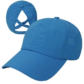 AoMoon Criss Cross Adjustable Ponytail Baseball Cap Quick Drying Sun Hats UV Protection Sport Cap for Women (Blue)
