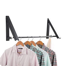 Laundry Drying Rack, Wall Mounted Retractable Clothes Hanger, Aluminium Home Storage Organization Space Savers for Home(2 Racks with Rod,Black)