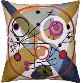 Kandinsky Abstract Throw Pillow Cover - Circles | Modern Couch & Outdoor Pillow | Mid Century Chair Cushions | Handmade Wool Size 18x18
