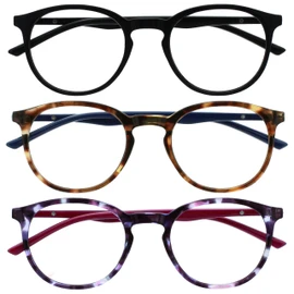 OPULIZE-Met 3 Paquete de gafas de lectura con bloqueo de luz azul Juegos de computadora Negro Marrón Púrpura Hombres Mujeres BBB60125 +3.50