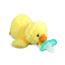 Sotenedor de chupete de animal de peluche Duck RaZbuddy de RAZBABY para recién nacidos y más, hecho en Estados Unidos, chupete ortodóntico desmontable