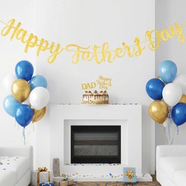 Glitter Happy Father’s Day Banner Sign Fathers Day Wall Door Banners Garland for Home Party Backdrop Decorations No Assembly Required (Gold)