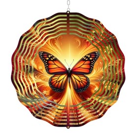 3D Wind Spinner with Monarch Butterfly Design, 10 inch Metal Garden Decor, Orange and Black