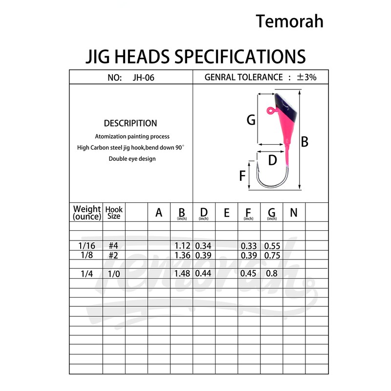 Temorah Shad Darts Jig Heads (50 Unidades, Rojo/Chartreuse)