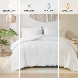 Codi White Boho Twin Comforter Set for Girls, Aesthetic Luxurious Pom Fringe Design Bedding,Cute Soft Washed Microfiber Bed Sets, Lightweight Chic,1 Comforter & 1 Pillowcase (68x90 Inches)